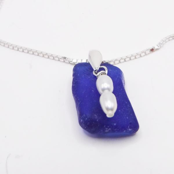 Cobalt Blue Sea Glass Necklace with Pearls