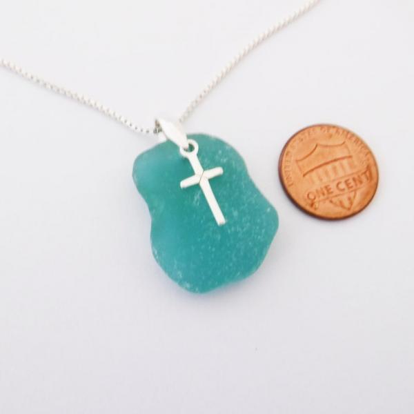 Turquoise Sea Glass Necklace With Cross picture