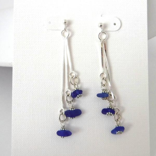 Cobalt Blue Sea Glass Dangle Earrings picture