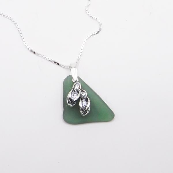 Mint Green Sea Glass Necklace With A Flip Flop Charm