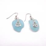 Sky Blue Sea Glass Earrings with Sailboat Charm