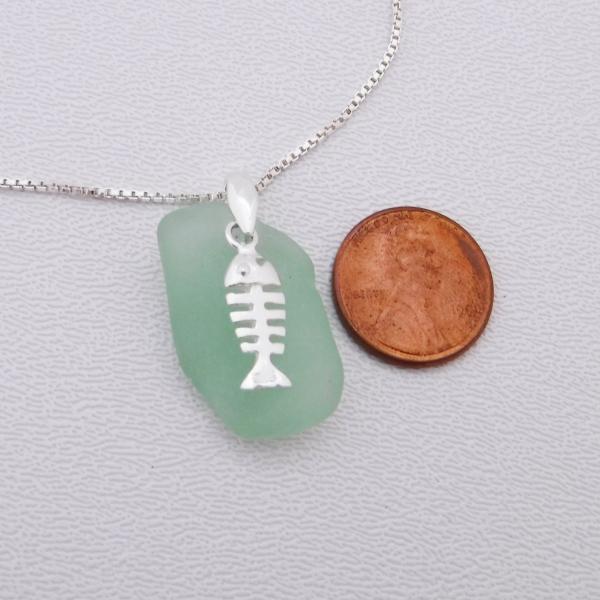 Mint Green Sea Glass Necklace with a Bonefish Charm picture