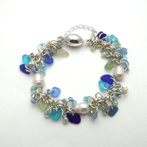 Blues Sea Glass Chainmail Bracelet picture