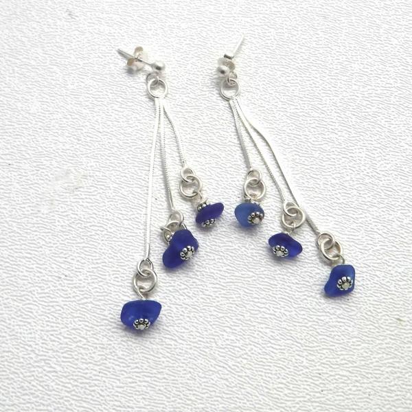 Cobalt Blue Sea Glass Dangle Earrings picture