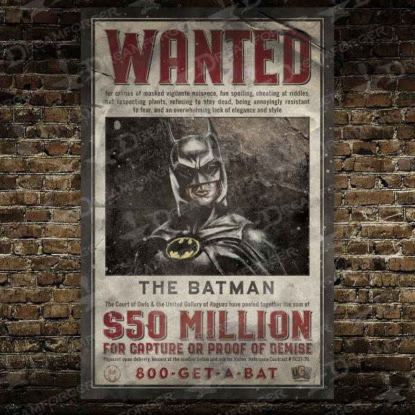 DC Batman Wanted Poster (Villains Perspective) 11" x 17" Hand-Drawn Custom Fan Art • Michael Keaton Tim Burton picture