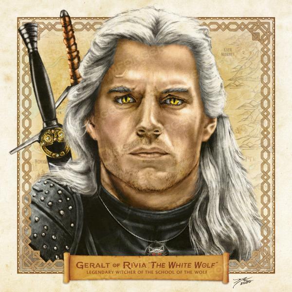 Witcher Geralt of Rivia (The White Wolf), 6" x 6" Hand-Drawn Custom Art • Limited Giclee Print