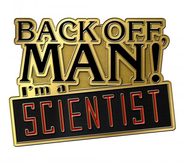 Ghostbusters Antique Gold Metal Lapel Pin "Back Off Man - I'm A Scientist" picture