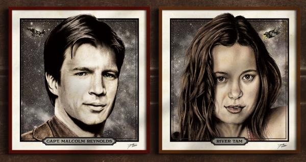 Firefly "Captain and the Dancer" Mini-Print Bundle • Malcolm Reynolds & River Tam • 6"x6" Hand-Drawn Fan Art picture