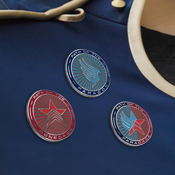 Mass Effect "Paragon/Renegade/Paragade" Silver Lapel Pins (with Glow-In-The-Dark Enamel) [PREORDER] picture