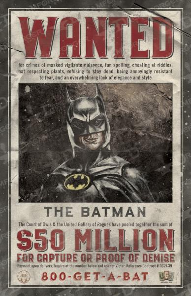 DC Batman Wanted Poster (Villains Perspective) 11" x 17" Hand-Drawn Custom Fan Art • Michael Keaton Tim Burton