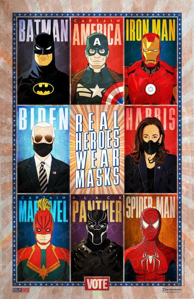 Limited Edition "Real Heroes Wear Masks" 11" x 17" Political Poster • Biden/Harris 2020 • Minimalistic Superhero Illustrations picture