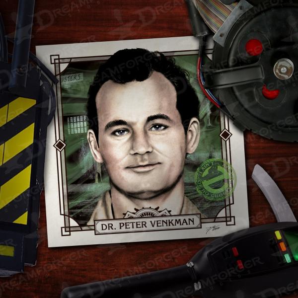 Dr Peter Venkman 6" x 6" Hand-Drawn Custom Ghostbusters Fan Art • Limited Giclee Print picture