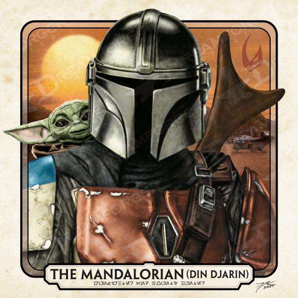 The Mandalorian (Din Djarin), 6" x 6" Hand-Drawn Custom Art • Limited Giclee Print Run