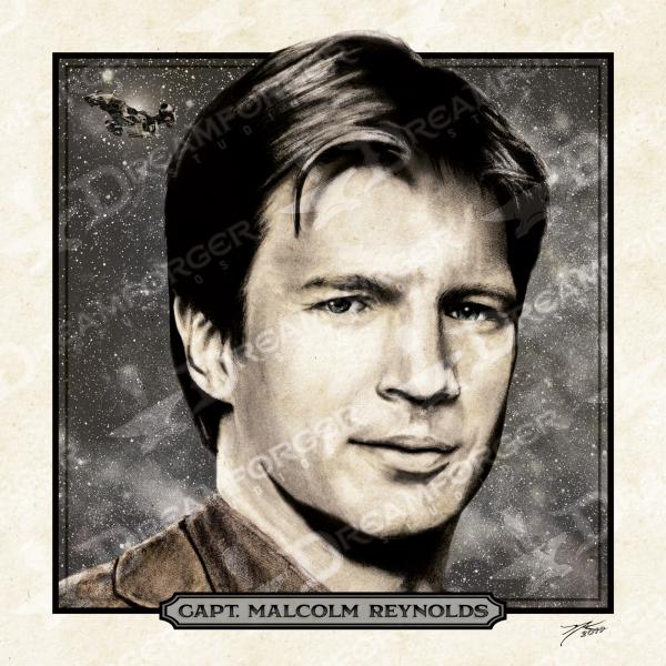 Captain Malcolm Reynolds 6" x 6" Hand-Drawn Custom Firefly Fan Art • Limited Giclée Print Run of 150 picture