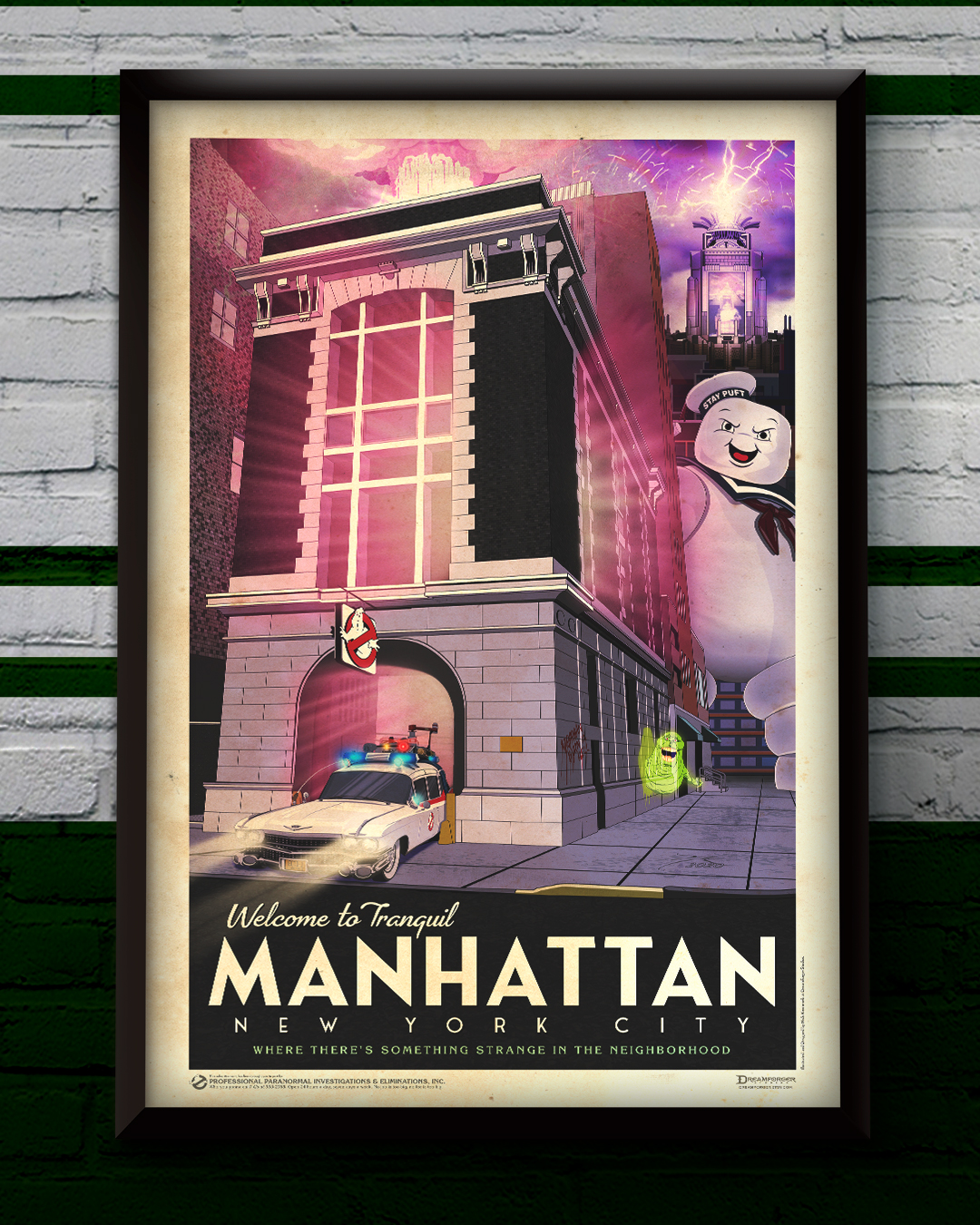 Ghostbusters Firehouse Headquarters NYC • Travel Poster 11" x 17" • Slimer, Ecto-1, Spook Central, Stay Puft, Mass-Hysteria! picture