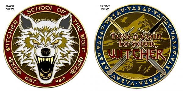 The Witcher Magical Glow-In-The-Dark Antique Gold Metal Coin "Toss A Coin To Your Witcher / School of the Wolf" picture