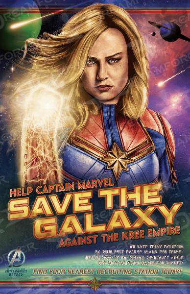 Captain Marvel Saves the Galaxy 11" x 17" Hand-Drawn Custom Fan Art • Recruitment Propaganda Poster Brie Larson Marvel Studios Ac