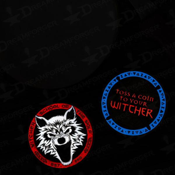 The Witcher Magical Glow-In-The-Dark Antique Gold Metal Coin "Toss A Coin To Your Witcher / School of the Wolf" picture