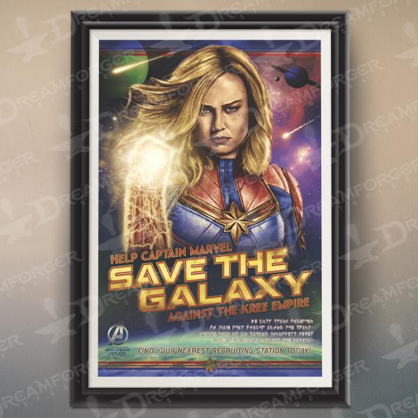 Captain Marvel Saves the Galaxy 11" x 17" Hand-Drawn Custom Fan Art • Recruitment Propaganda Poster Brie Larson Marvel Studios Ac picture