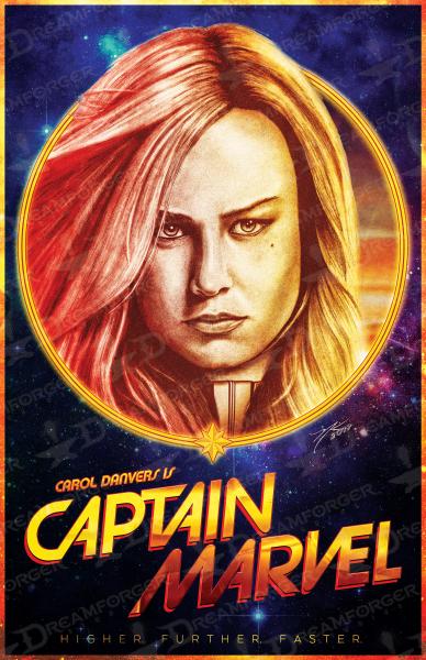 Carol Danvers is Captain Marvel Retro Poster 11" x 17" Hand-Drawn Custom Art