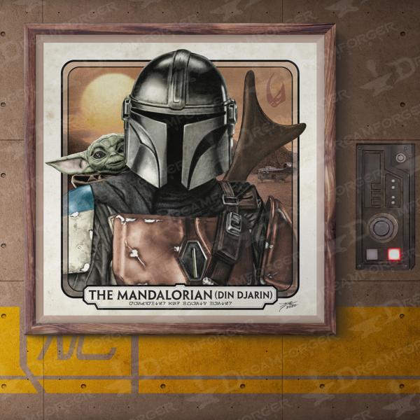 The Mandalorian (Din Djarin), 6" x 6" Hand-Drawn Custom Art • Limited Giclee Print Run picture