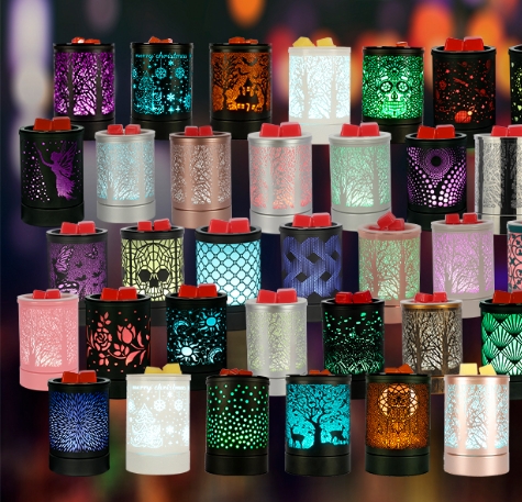 Electric black wax melt warmer with butterfly dragonfly design, LED color changing light picture