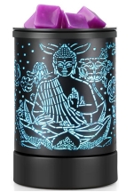 Black metal sitting Buddha LED color changing light wax melt warmer