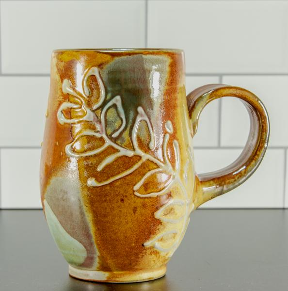 Handmade Soda Fired Porcelain Leaf Pattern Coffee Mug picture