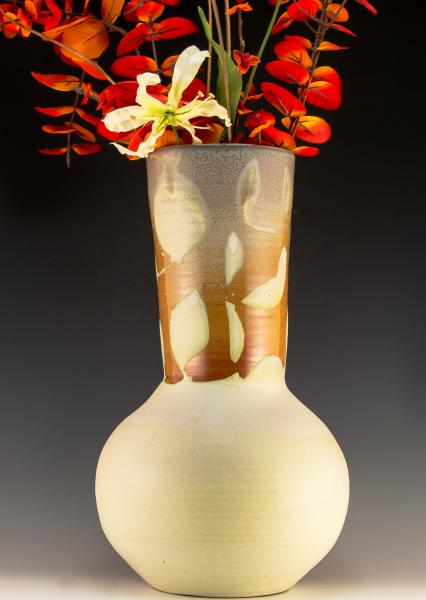 White with Abstract Leaf Motif Flower Vase