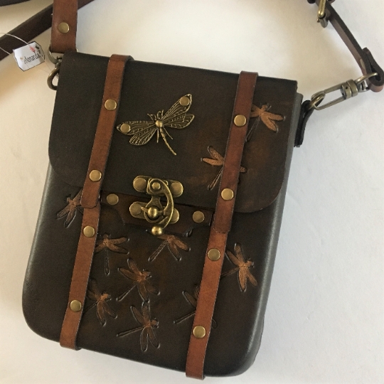 Dragonfly Crossbody Brown Leather Bag picture