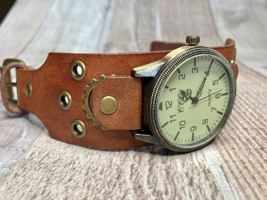 Wide Brown Steampunk watch - (Large)
