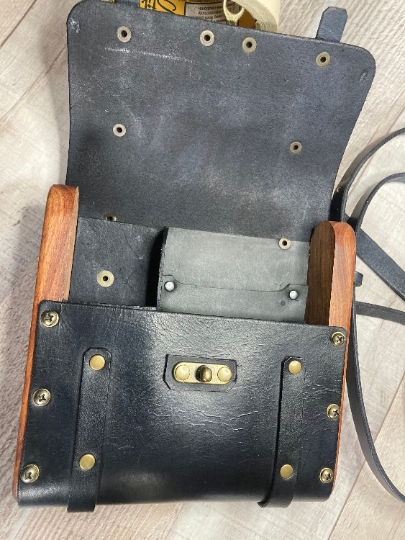 Black Leather & African Mahogany Crossbody Bag picture