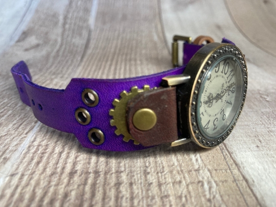 Narrow Purple and brown Steampunk watch