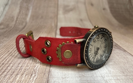 Narrow Red Steampunk watch - (Large)