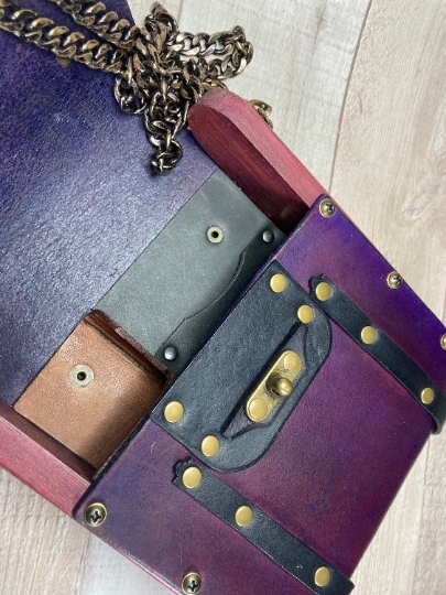 Purple Bag with Chain & Vintage Brass Fish Pin picture