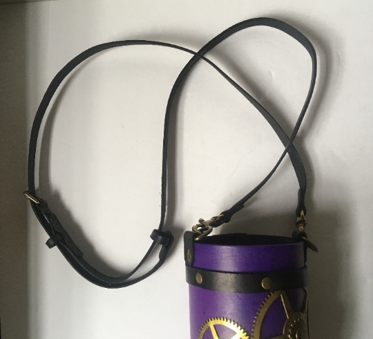 Steampunk leather water bottle holder with strap picture
