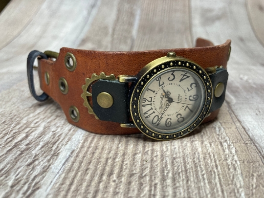 Wide Brown, Black Steampunk watch - (Small) picture