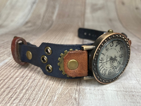 Narrow Black and brown Steampunk watch