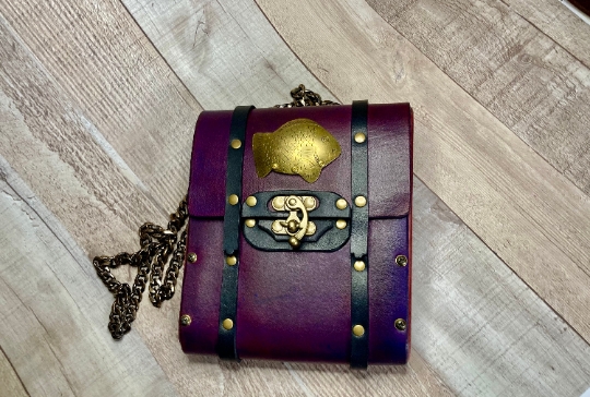 Purple Bag with Chain & Vintage Brass Fish Pin picture