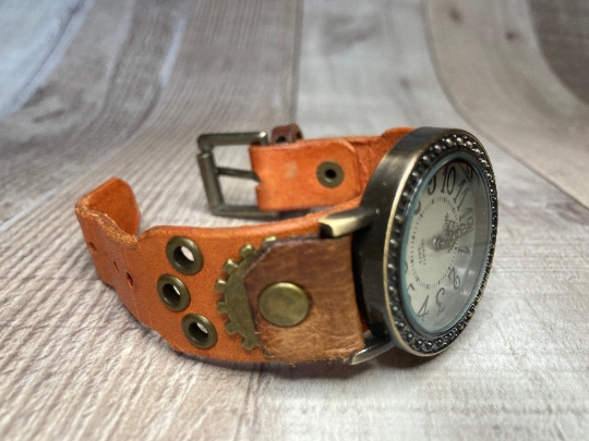 Narrow Orange, Brown Steampunk watch - (Small) picture