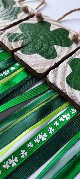 Wooden Irish Flag and Shamrock SET picture