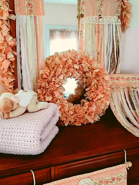 Pink Flower Rag Wreath picture