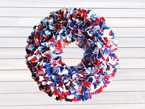 Patriotic Dots Rag Wreath picture