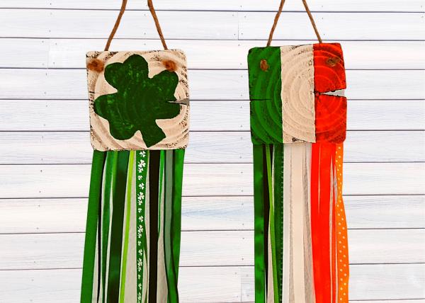 Wooden Irish Flag and Shamrock SET picture