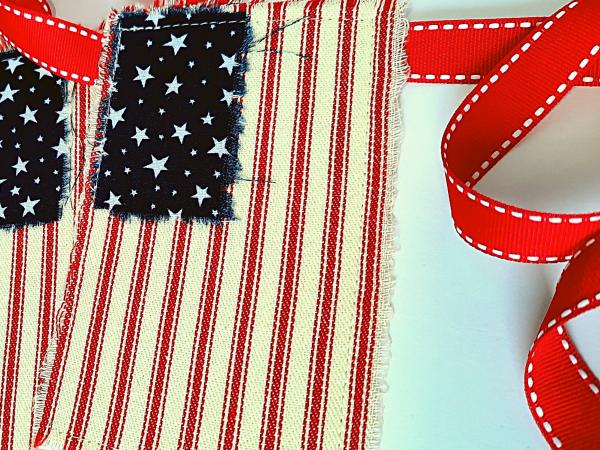 Mini American Flag on Red Ribbon Garland picture