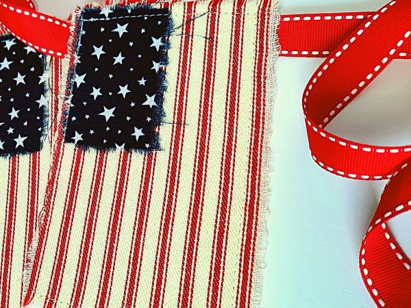 Mini American Flag on Red Ribbon Garland picture