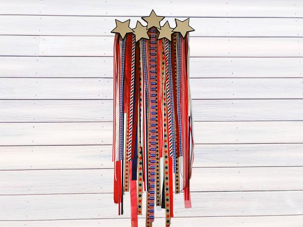 Patriotic Stars and Stripes with Ribbon Streams Wall Hanging