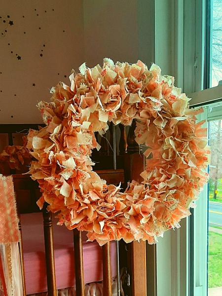 Pink Flower Rag Wreath picture