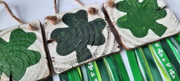 Wooden Irish Flag and Shamrock SET picture