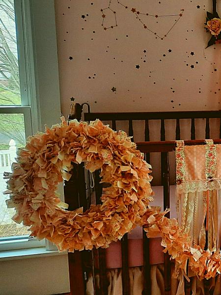 Pink Flower Rag Wreath picture